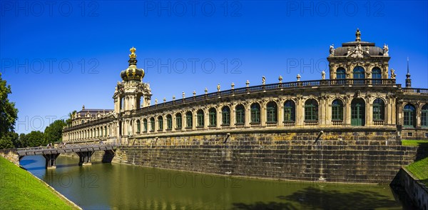 South-west side and southern corner of the Dresden Zwinger, a jewel of Saxon Baroque, in Dresden, Saxony, Germany, Europe