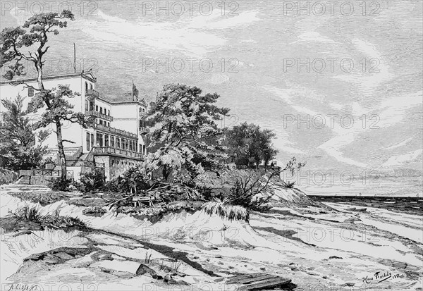 Coast near Heringsdorf, Baltic Sea, beach, coast, nature, hotel, holiday, Mecklenburg-Western Pomerania, Germany, historical illustration 1880, Europe