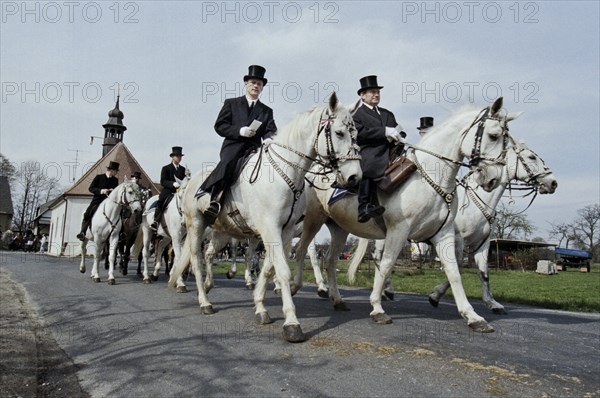 Sorbian Easter riders ride their horses on Easter Sunday in Wittichenau, 30 March 1997
