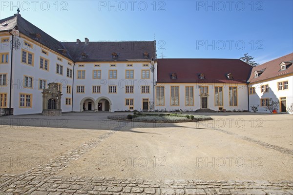 Inner courtyard of the Renaissance Schoenborn Castle, Wiesentheid, Lower Franconia, Franconia, Bavaria, Germany, Europe