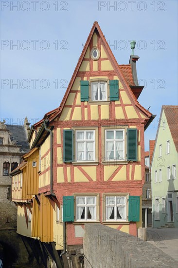 Historic Malerwinkelhaus built in 1774 and museum, yellow half-timbered house, yellow, Marktbreit, Lower Franconia, Franconia, Bavaria, Germany, Europe