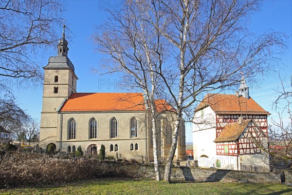 St John's Church and historic gate tower and landmark, Burgbernheim, Middle Franconia, Franconia, Bavaria, Germany, Europe