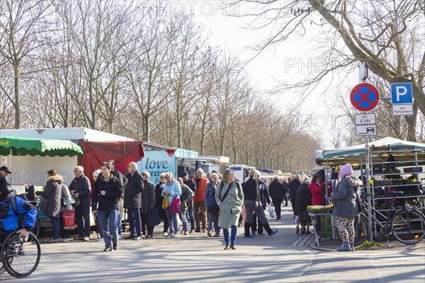 Founded in 1990, Dresden's largest weekly market market near the German Hygiene Museum in the historic city centre welcomes visitors on Fridays with around 160 traders, Dresden, Saxony, Germany, Europe