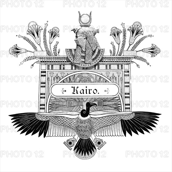 Cairo, emblem, symbol, pharaoh, eagle, ornamentation, inscription, Egypt, Africa, historical illustration, Africa