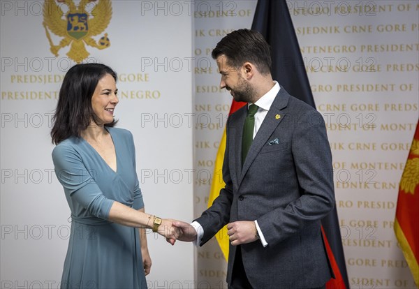 Annalena Baerbock (Alliance 90/The Greens), Federal Foreign Minister, photographed during her visit to Montenegro. Here she meets President Jakov Milatovic. 'Photographed on behalf of the Federal Foreign Office'