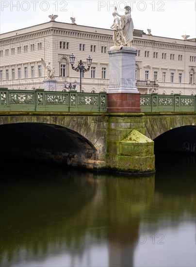 Long exposure, Unter den Linden Palace Bridge with a view of the German Historical Museum, Berlin, Germany, Europe