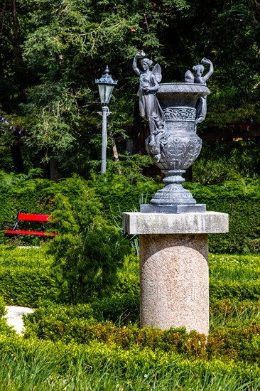 Park of Miramare Castle with marvellous view of the Gulf of Trieste, 1870, residence of Maximilian of Habsburg-Lorraine and Austria, princely living culture in the second half of the 19th century, Friuli, Italy, Trieste, Friuli, Italy, Europe