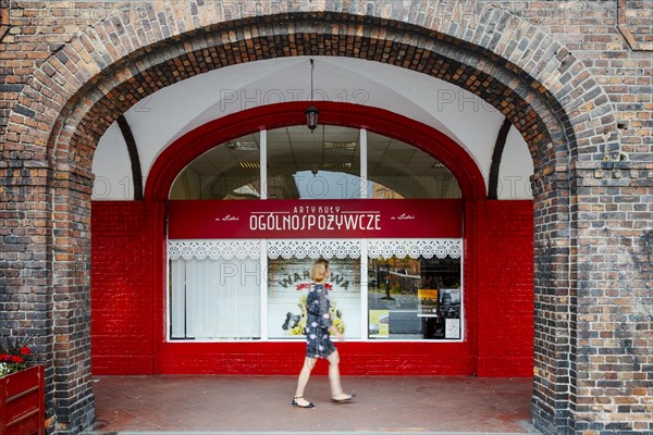 Nikiszowiec, Poland, 14 April 2020: Shop window of grocery shop in the mining district of Katowice, Silesia, Europe