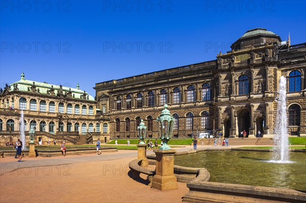 Picturesque scenery in the inner courtyard of the Dresden Zwinger, a jewel of Saxon Baroque, Dresden, Saxony, Germany, for editorial use only, Europe