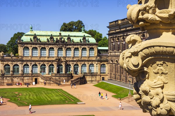 Picturesque scenery in the inner courtyard of the Dresden Zwinger, a jewel of Saxon Baroque, Dresden, Saxony, Germany, for editorial use only, Europe