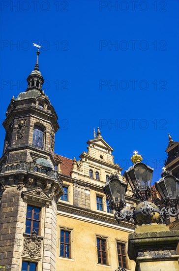 Architectural details of the rebuilt royal Dresden Residential Palace at the entrance to the Green Vault, Taschenberg, Inner Old Town, Dresden, Saxony, Germany, Europe