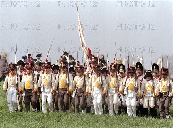 Actors in historical uniforms re-enact the battle in historical battle scenes on the 185th anniversary of the Battle of Leipzig in 1813, Leipzig, 17 October 1998