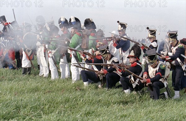 Actors in historical uniforms re-enact the battle in historical battle scenes on the 185th anniversary of the Battle of Leipzig in 1813, Leipzig, 17 October 1998