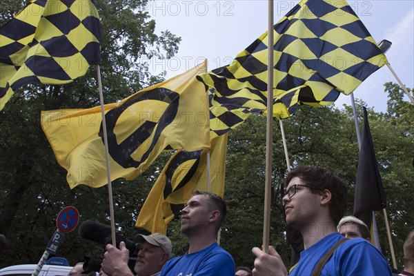 Demonstration of the Identitarian Movement on 17 June 2017 in Berlin. among the demonstrators. Under the slogan Future Europe - for the defence of our identity, culture and way of life, several hundred supporters of the Identitarian Movement demonstrated in Berlin on Saturday. The right-wing group is being monitored by the Federal Office for the Protection of the Constitution