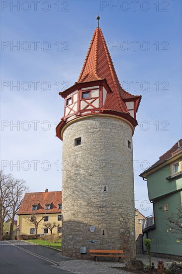 Flurersturm built in 1550, defence defence tower, Marktbreit, Lower Franconia, Franconia, Bavaria, Germany, Europe
