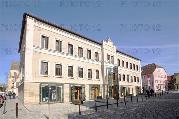 Modern building on the market square, Iphofen, Lower Franconia, Franconia, Bavaria, Germany, Europe