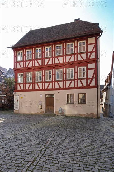 Half-timbered house, former Latin school, Doktor-Martin-Luther-Platz, Bad Windsheim, Middle Franconia, Franconia, Bavaria, Germany, Europe