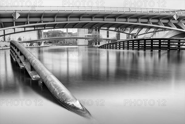 Black and white photography, long exposure, detail photo, Kronprinzenbruecke in the government district, Berlin, Germany, Europe