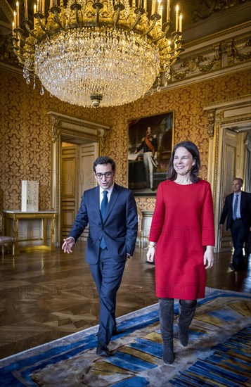 Annalena Baerbock (Alliance 90/The Greens), Federal Foreign Minister, photographed during her visit to Paris. Here together with the French Foreign Minister Stephane Sejourne in the Quai D'Orsay. 'Photographed on behalf of the Federal Foreign Office'