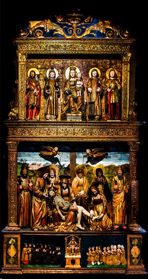 Wood carving with gilded wood, 1509, Giovanni Mioni, Museo Civico d'Arte, Palzuo Ricchieri, historic centre with magnificent noble palaces and Venetian-style arcades, Pordenone, Friuli, Italy, Pordenone, Friuli, Italy, Europe