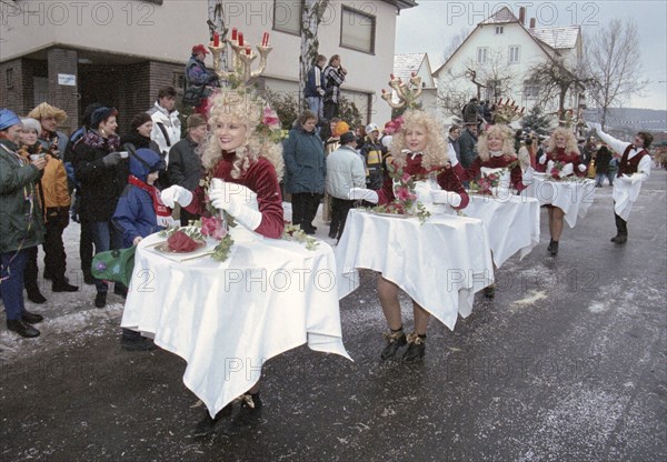 Carnival in Wasungen, Thuringia on 13.02.1999. The Wasungen carnival is known for its popular character, which it has managed to retain to this day. The highlight of every carnival season is the big historical parade, which takes place every year on the Saturday in front of Ash Wednesday
