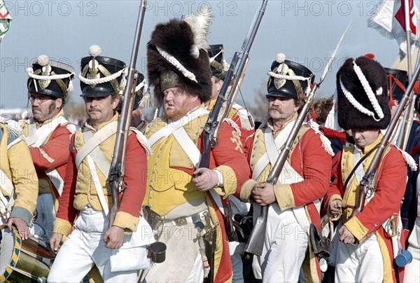 Actors in historical uniforms re-enact the battle in historical battle scenes on the 185th anniversary of the Battle of Leipzig in 1813, Leipzig, 17 October 1998