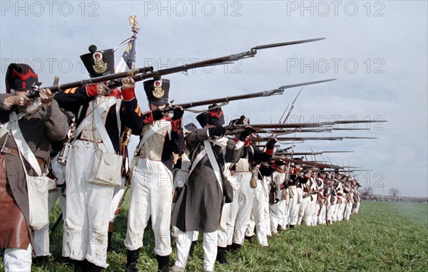 Actors in historical uniforms re-enact the battle in historical battle scenes on the 185th anniversary of the Battle of Leipzig in 1813, Leipzig, 17 October 1998