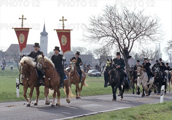 Sorbian Easter riders ride their horses on Easter Sunday in Wittichenau, 30 March 1997
