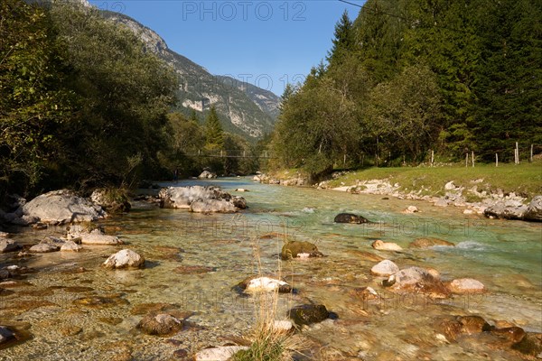 Soca River in the Trenta Valley, Soca Valley, Triglav National Park, Julian Alps, Slovenia, Europe