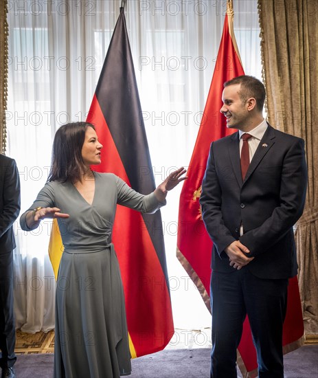 Annalena Baerbock (Alliance 90/The Greens), Federal Foreign Minister, photographed during her visit to Montenegro. Here she meets the Prime Minister Milojko Spajic in Villa Gorica. 'Photographed on behalf of the Federal Foreign Office'