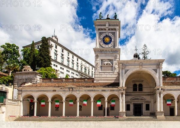 Clock tower of the Loggia di San Giovanni in Piazza della Liberta, Udine, most important historical city of Friuli, Italy, Udine, Friuli, Italy, Europe