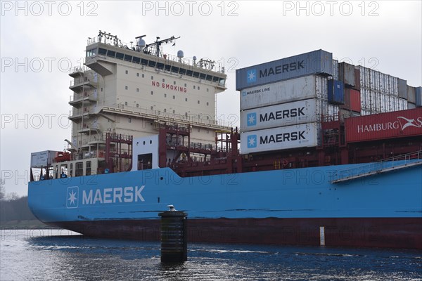 Container ship Laura Maersk travelling through the Kiel Canal, Kiel Canal, Schleswig-Holstein, Germany, Europe