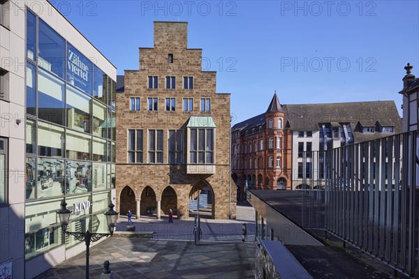 Old town hall and commercial building in the city centre of Minden, Muehlenkreis Minden-Luebbecke, North Rhine-Westphalia, Germany, Europe