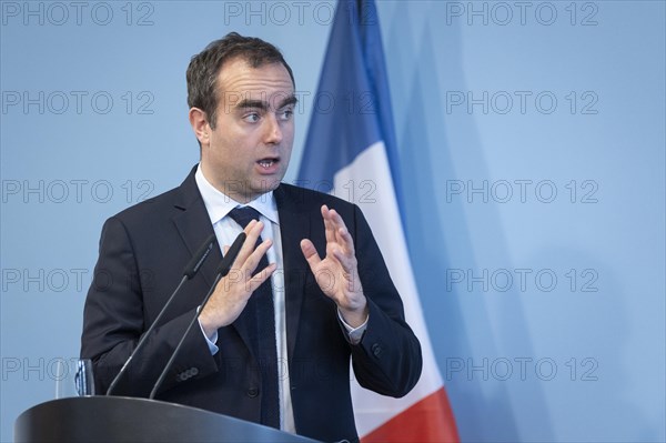 Sebastien Lecornu, French Minister of Defence, recorded during a press statement in Berlin, 22.03.2024