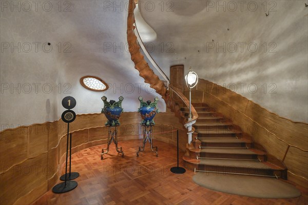 Ground floor, staircase, Casa Batllo, apartment building by Antoni Gaudi, Passeig de Gracia, Barcelona, Catalonia, Spain, Europe