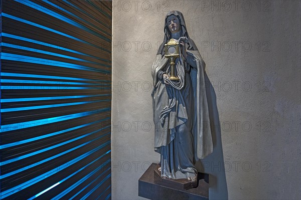 Sculpture by Caritas Pirckheimer at the entrance to St Mary's Chapel, St Clare's Church, Koenigstrasse 66, Nuremberg, Middle Franconia, Bavaria, Germany, Europe