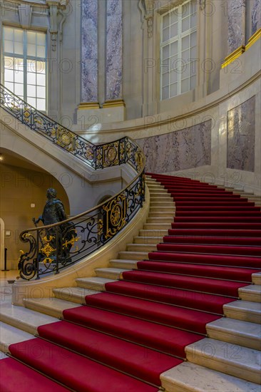 Interior view, historic staircase and window in the foyer, Bode Museum, Berlin, Germany, Europe