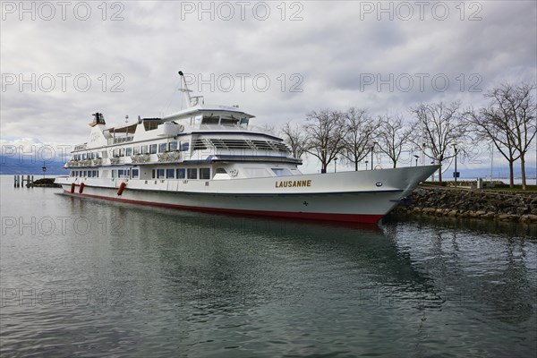 Excursion boat Lausanne in the harbour Ouchy in the district Ouchy, Lausanne, district Lausanne, Vaud, Switzerland, Europe