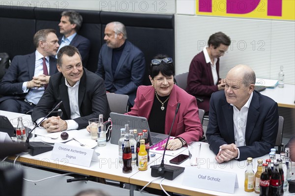 Olaf Scholz (SPD), Federal Chancellor, with Christine Aschenberg-Dugnus (FDP) and Torsten Herbst (FDP) at the parliamentary group meeting of the FDP (Free Democratic Party) in Berlin, 19 March 2024