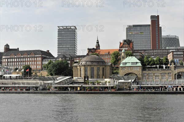 View of the Hamburg waterfront promenade with classic buildings during the day, Hamburg, Hanseatic City of Hamburg, Germany, Europe