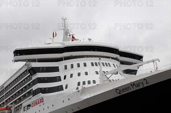 The majestic Queen Mary 2 cruise ship of the Cunard Line in a cloudy sky, Hamburg, Hanseatic City of Hamburg, Germany, Europe