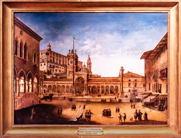 View of the Piazza della Liberta, by Francesco Maggiotto, oil on canvas, 18th century, Galeria d'Arte Antica, Castello di Udine, seat of the State Museums, Udine, most important historical city of Friuli, Italy, Udine, Friuli, Italy, Europe