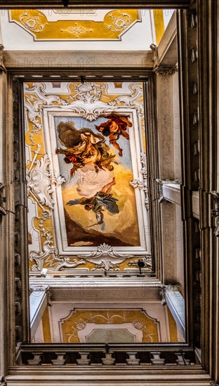 Staircase of Honour, ceiling painting: the Fall of Hell, by Giambattista Tiepolo, Palazzo Patriarcale, Dioezesan Museum with the Tiepolo Galleries, 16th century, Udine, most important historical city of Friuli, Italy, Udine, Friuli, Italy, Europe