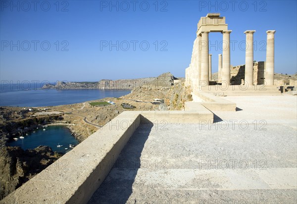 Acropolis temple and buildings, Lindos, Rhodes, Greece, Europe