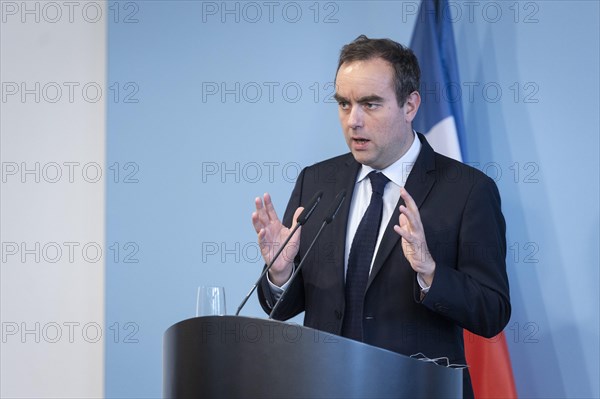 Sebastien Lecornu, French Minister of Defence, recorded during a press statement in Berlin, 22.03.2024