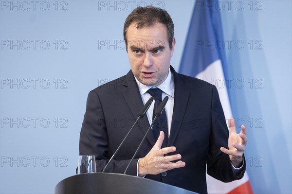 Sebastien Lecornu, French Minister of Defence, recorded during a press statement in Berlin, 22.03.2024