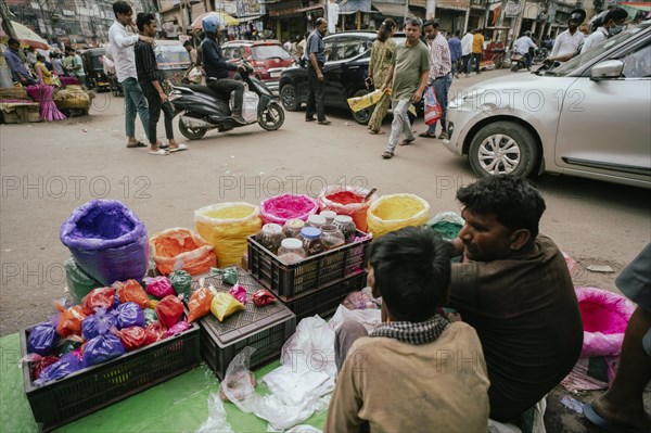 Vendor sells Holi celebration items in a street market, ahead of Holi festival on March 23, 2024 in Guwahati, Assam, India. Holi is the Hindu festival of colours, it is celebrated with great joy in India