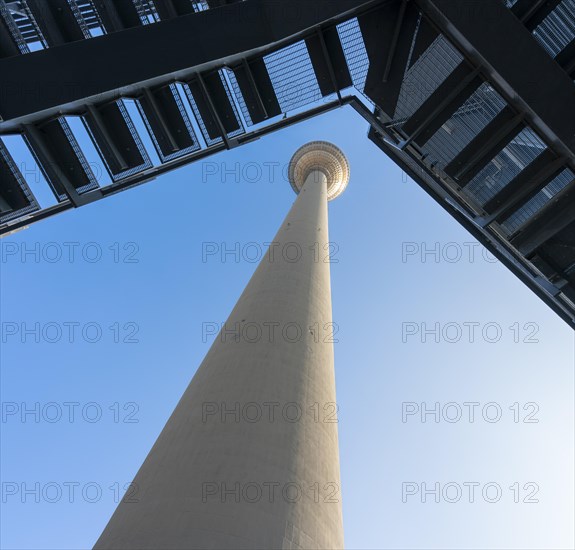 TV tower at Alexanderplatz, frog's-eye view, Berlin, Germany, Europe