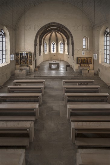 View from the gallery into the chancel of St Clare's Church, consecrated in 1273, Koenigstrasse 66, Nuremberg, Middle Franconia, Bavaria, Germany, Europe