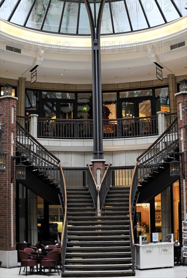 Staircase in a luxury shopping centre with natural skylight, Hamburg, Hanseatic City of Hamburg, Germany, Europe